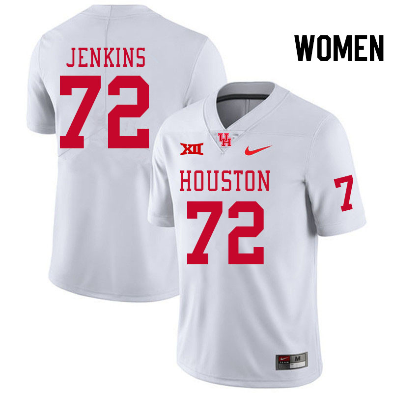 Women #72 Tank Jenkins Houston Cougars Big 12 XII College Football Jerseys Stitched-White - Click Image to Close